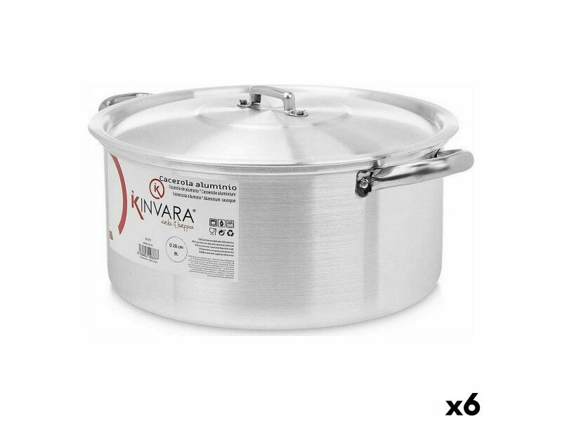 Garnek z Pokrywką Kinvara 100009 Srebrzysty 8 L (6 Sztuk)