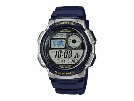 Zegarek Męski Casio WORLD TIME ILLUMINATOR - 5 ALARMS, 10 YEAR BATTERY Czarny Szary (Ø 40 mm) (Ø 43 mm)