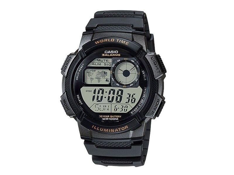 Zegarek Unisex Casio WORLD TIME ILLUMINATOR - 5 ALARMS. 10 YEAR BATTERY Czarny Szary (Ø 48 mm)