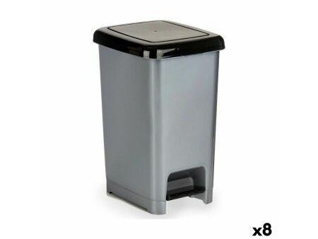 Kosz na Śmieci z Pedałem Czarny Szary Plastikowy 25 L (37 x 47 x 26,9 cm) (8 Sztuk)