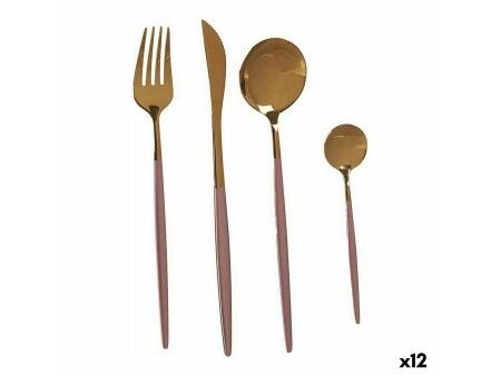 Zestaw sztućców Kinvara BST-CT022 Różowy Złoty Stal nierdzewna 16 x 5 x 24,5 cm (12 Sztuk)