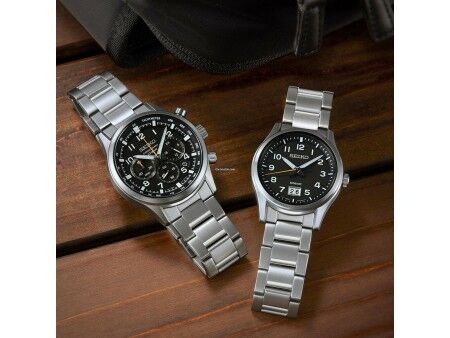 Zegarek Męski Seiko SSB447P1 Czarny Srebrzysty