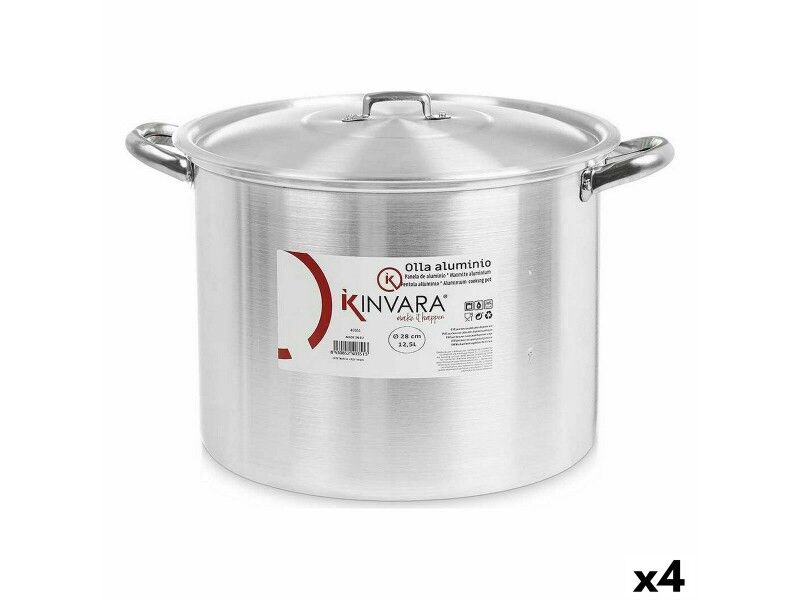 Garnek z Pokrywką Srebrzysty Aluminium 38 x 25 x 31 cm (4 Sztuk)