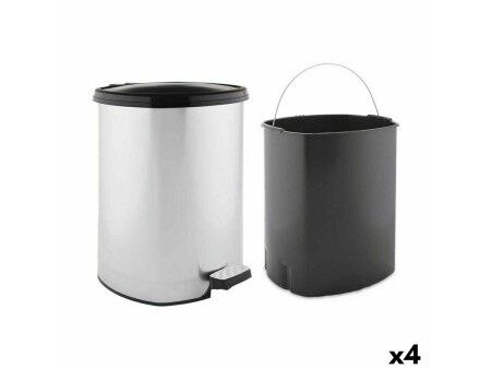 Kosz na Śmieci z Pedałem Berilo D002-1 Srebrzysty Plastikowy 20 L (4 Sztuk)