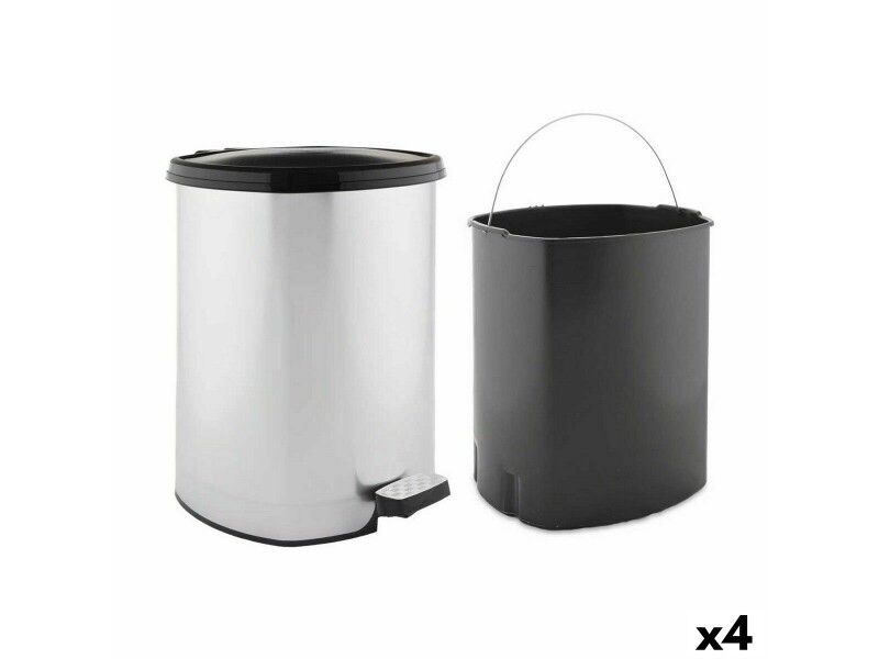 Kosz na Śmieci z Pedałem Berilo D002-1 Srebrzysty Plastikowy 20 L (4 Sztuk)