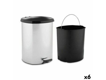 Kosz na Śmieci z Pedałem Berilo D003-1 Srebrzysty Plastikowy 11 L (6 Sztuk)