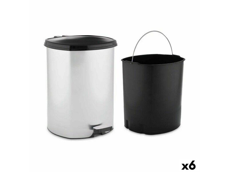 Kosz na Śmieci z Pedałem Berilo D003-1 Srebrzysty Plastikowy 11 L (6 Sztuk)