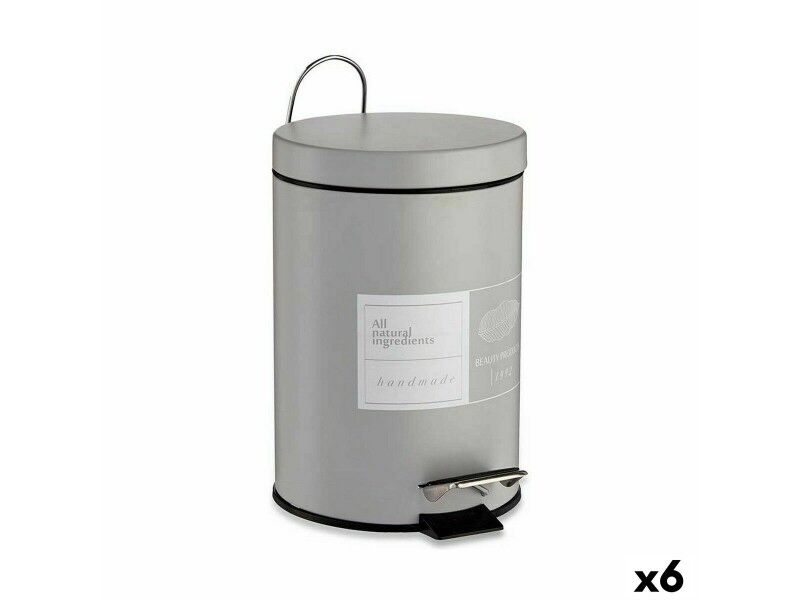 Kosz na Śmieci z Pedałem Berilo Beauty Products Biały Szary Stal Plastikowy 3 L (6 Sztuk)