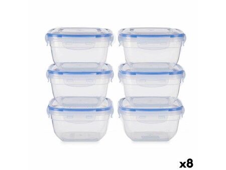 Set Pojemników na Lunch Leknes 30103 Niebieski Przezroczysty Plastikowy 900 ml 14,5 x 8,5 x 14,5 cm Hermetyczny (8 Sztuk)