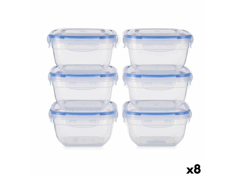 Set Pojemników na Lunch Leknes 30103 Niebieski Przezroczysty Plastikowy 900 ml 14,5 x 8,5 x 14,5 cm Hermetyczny (8 Sztuk)