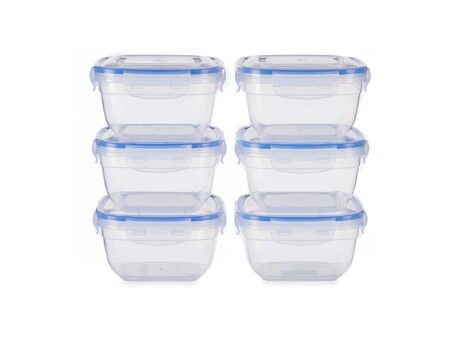 Set Pojemników na Lunch Leknes 30103 Niebieski Przezroczysty Plastikowy 900 ml 14,5 x 8,5 x 14,5 cm Hermetyczny (8 Sztuk)