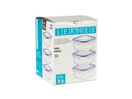 Set Pojemników na Lunch Leknes 30103 Niebieski Przezroczysty Plastikowy 900 ml 14,5 x 8,5 x 14,5 cm Hermetyczny (8 Sztuk)