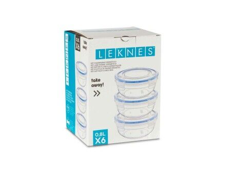 Set Pojemników na Lunch Leknes 30502 Niebieski Przezroczysty Plastikowy 800 ml 15,5 x 7,5 x 15,5 cm Hermetyczny (8 Sztuk)