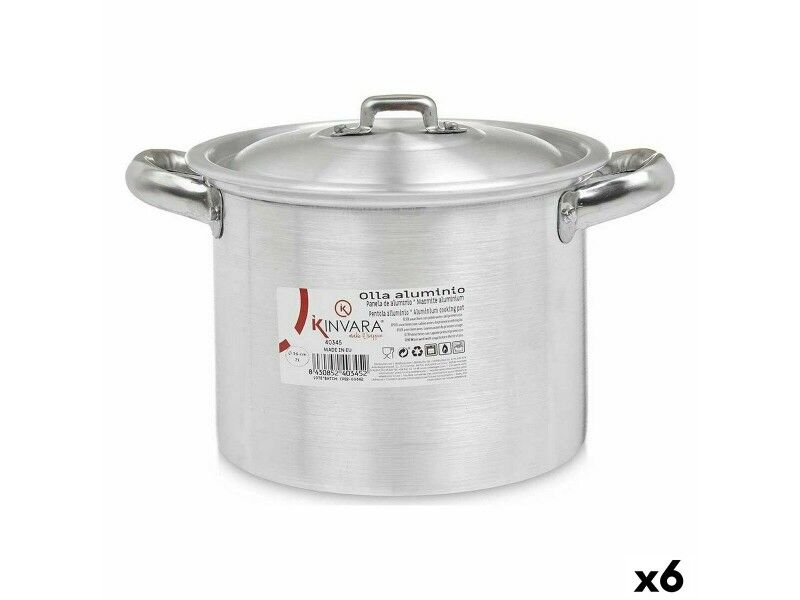 Garnek z Pokrywką Kinvara 100031 Srebrzysty Aluminium 23,5 x 15 x 18 cm (6 Sztuk)