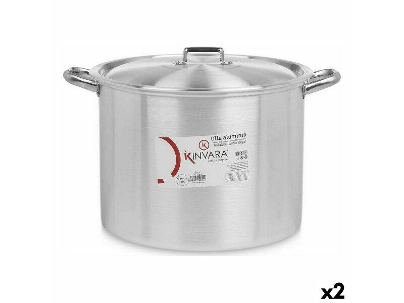 Garnek z Pokrywką Ø 34 cm Srebrzysty Aluminium (2 Sztuk)