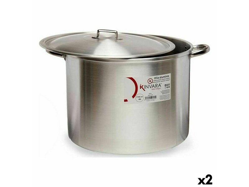 Garnek z Pokrywką Srebrzysty Aluminium 53 x 34 x 43 cm (2 Sztuk)