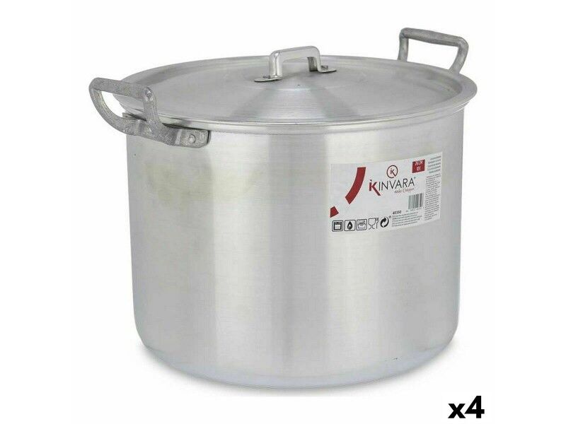 Garnek z Pokrywką Srebrzysty Aluminium 35,5 x 24 x 28 cm (4 Sztuk)
