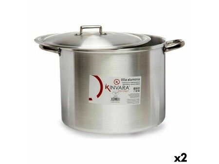 Garnek z Pokrywką Srebrzysty Aluminium 44 x 30 x 35 cm (2 Sztuk)