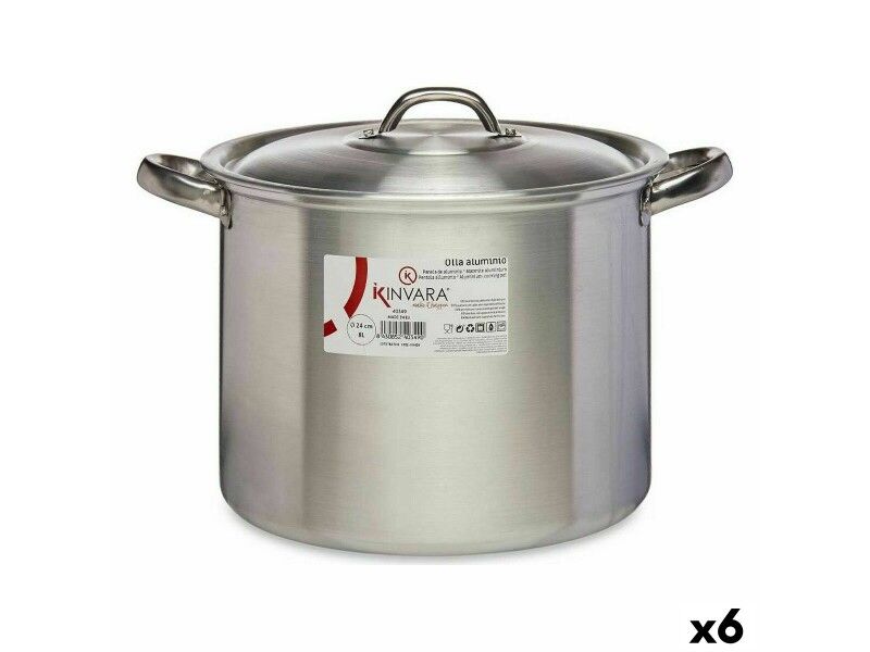 Garnek z Pokrywką Kinvara 100035 Srebrzysty Aluminium Ø 24 cm (6 Sztuk)