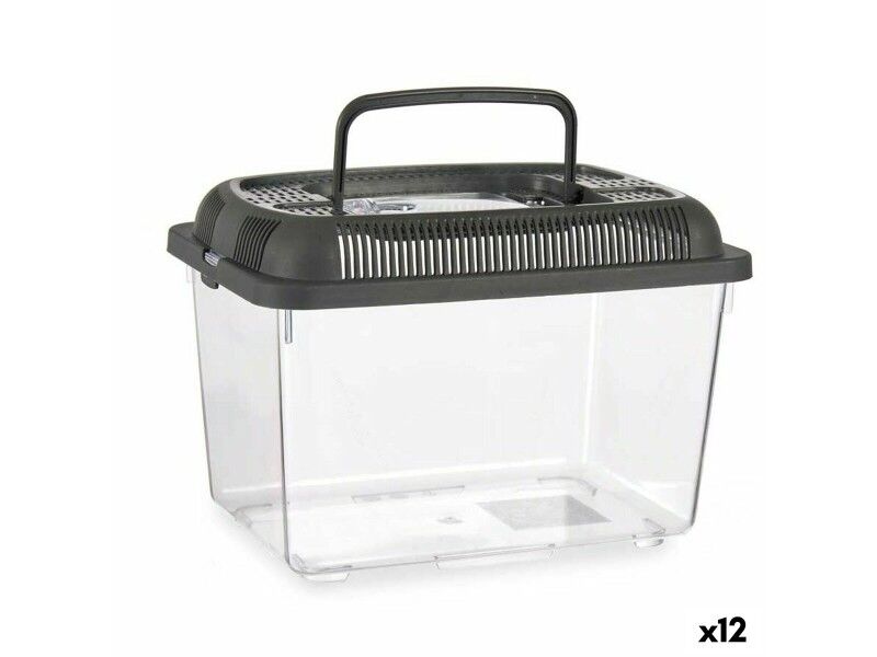 Akwarium Z uchwytem Średni Antracyt Plastikowy 3 L 17 x 16 x 24 cm (12 Sztuk)