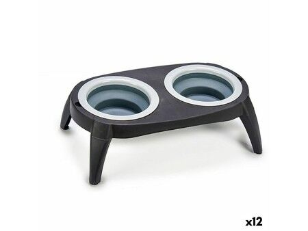 Karmnik dla Zwierząt Składany Czarny Silikon Plastikowy 9 x 39 x 9 cm (12 Sztuk)