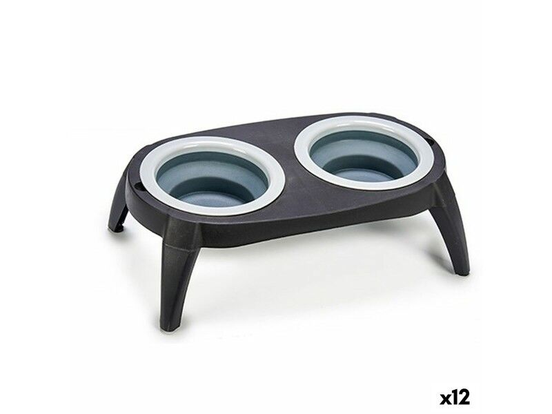 Karmnik dla Zwierząt Składany Czarny Silikon Plastikowy 9 x 39 x 9 cm (12 Sztuk)
