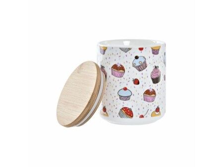 3 pojemniki masy DKD Home Decor Naturalny Biały Wielokolorowy Bambus Kamionka 10 x 10 x 17 cm Cupcake