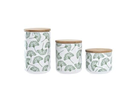 3 pojemniki masy DKD Home Decor Naturalny Biały Kolor Zielony Bambus Kamionka Tropikalny 10 x 10 x 17 cm