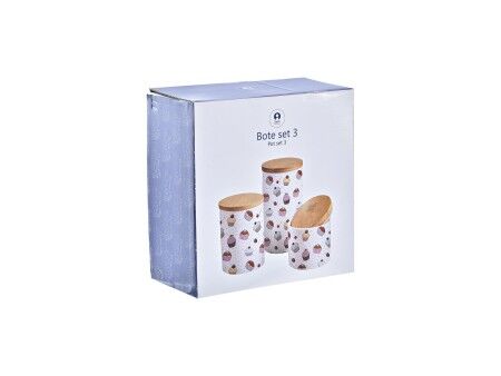 3 pojemniki masy DKD Home Decor Naturalny Biały Wielokolorowy Bambus Kamionka 10 x 10 x 17 cm Cupcake