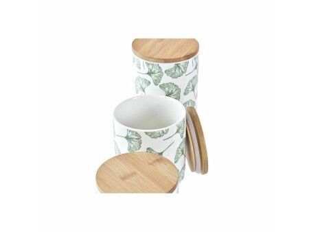 3 pojemniki masy DKD Home Decor Naturalny Biały Kolor Zielony Bambus Kamionka Tropikalny 10 x 10 x 17 cm