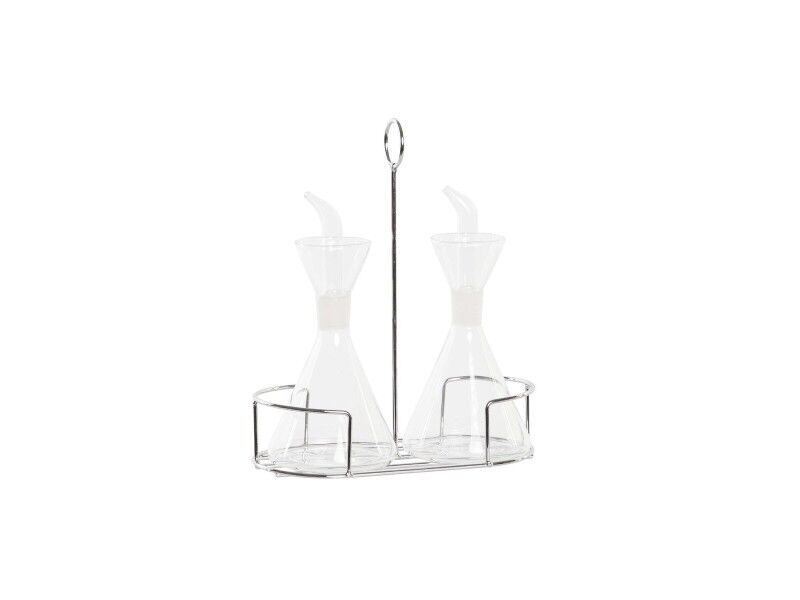 Zestaw do oliwy i octu DKD Home Decor 200 ml 19,5 x 10 x 23,5 cm Metal Przezroczysty 2 Sztuk Szkło borokrzemowe
