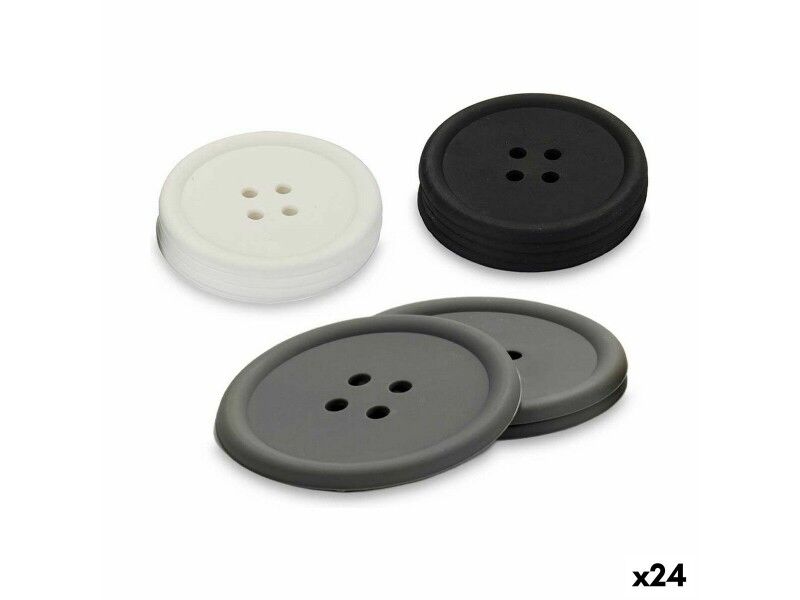 Podstawki Kinvara CH52542-13-D Biały Czarny Szary Silikon Przycisk 8,8 x 8,8 x 0,05 cm Set (24 Sztuk)