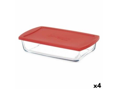 Pojemnik na Lunch Pasabahce Borcam Czerwony Przezroczysty Szkło borokrzemowe 1,3 L (4 Sztuk)