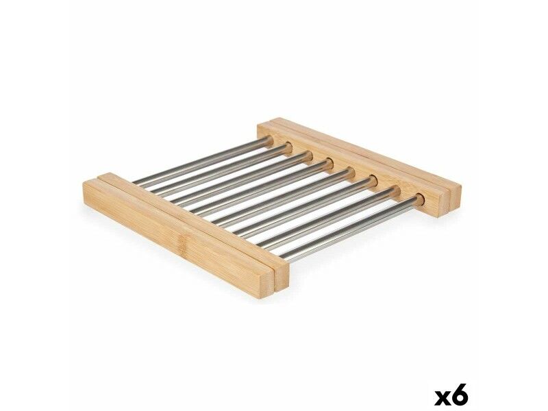 Podkładki na stół Kinvara 90951 Srebrzysty Metal Bambus 36,4 x 2,2 x 21,3 cm (6 Sztuk)