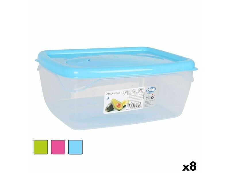 Prostokątne pudełko na lunch z pokrywką Dem 5 L Prostokątny 29,5 x 21,5 x 11,7 cm (8 Sztuk)