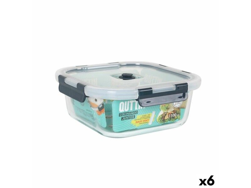 Hermetyczne pudełko na lunch Quttin Kwadratowy 1,1 L 18,8 x 18,8 x 7,5 cm (6 Sztuk)