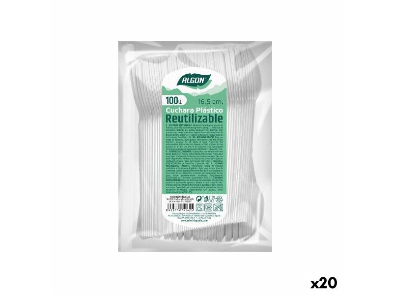 Zestaw Łyżek Algon Wielokrotnego użytku Biały 20 Sztuk 16,5 cm