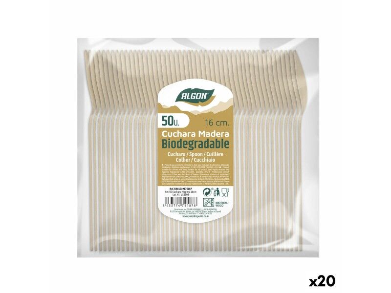 Zestaw Łyżek Algon Drewno 20 Sztuk 16 x 3 x 1 cm