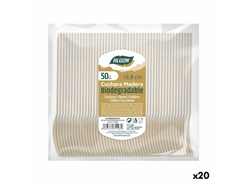 Zestaw Łyżek Algon Deser Drewno 20 Sztuk 14 x 3 x 0,2 cm
