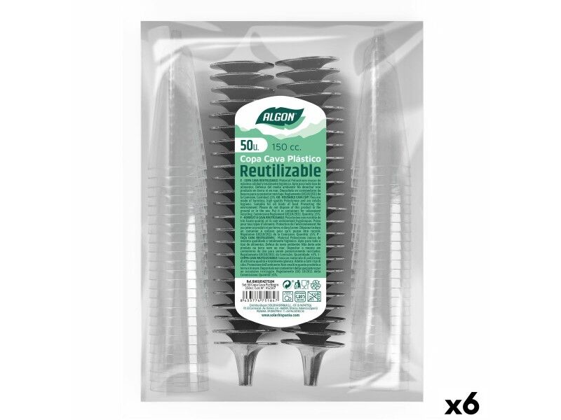 Kieliszki do szampana wielokrotnego użytku Algon Czarny 6 Sztuk 150 ml (50 Części)