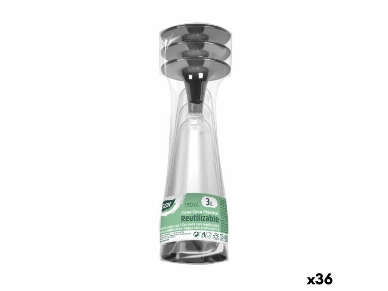 Kieliszki do szampana wielokrotnego użytku Algon Czarny 36 Sztuk 150 ml (3 Części)