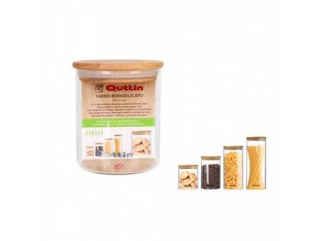 Łódź Quttin Szkło borokrzemowe Bambus Silikon 500 ml 9,5 x 9,5 x 11,5 cm (12 Sztuk) (9,5 x 11 cm)