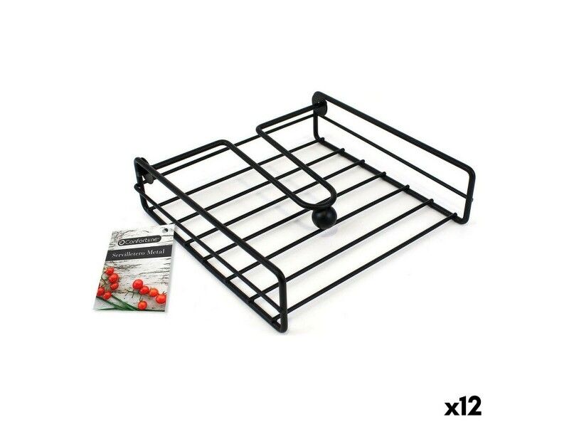 uchwyt do serwetek Confortime Czarny Metal 19 x 19 x 5 cm (12 Sztuk)
