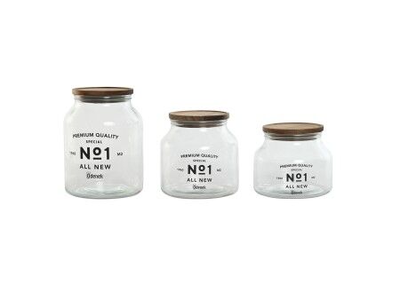 3 pojemniki masy Home ESPRIT Naturalny Szkło Drewno akacjowe 1,5 L 2 L 3 L 16 x 16 x 21 cm