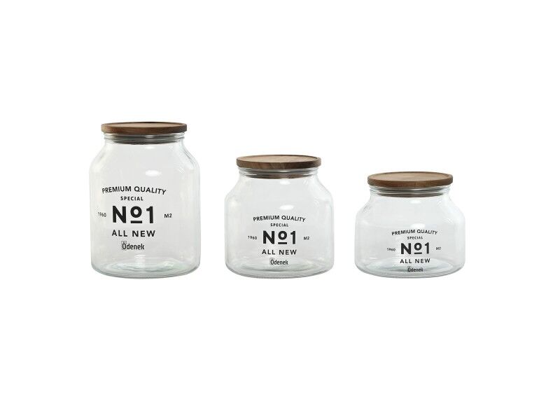 3 pojemniki masy Home ESPRIT Naturalny Szkło Drewno akacjowe 1,5 L 2 L 3 L 16 x 16 x 21 cm