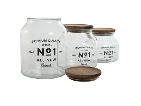 3 pojemniki masy Home ESPRIT Naturalny Szkło Drewno akacjowe 1,5 L 2 L 3 L 16 x 16 x 21 cm