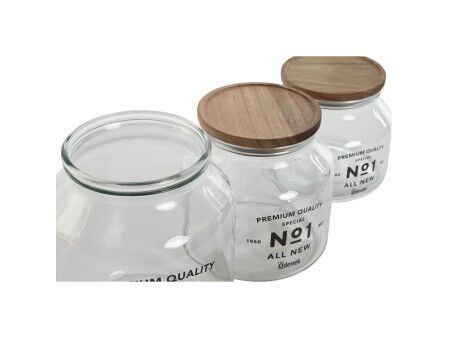3 pojemniki masy Home ESPRIT Naturalny Szkło Drewno akacjowe 1,5 L 2 L 3 L 16 x 16 x 21 cm
