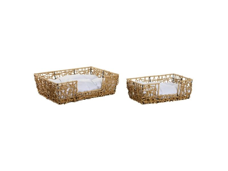 Łóżko dla zwierząt domowych Home ESPRIT Biały Jasnobrązowy Metal rattan syntetyczny 50 x 35 x 14 cm (2 Części)