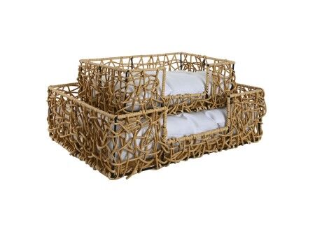 Łóżko dla zwierząt domowych Home ESPRIT Biały Jasnobrązowy Metal rattan syntetyczny 50 x 35 x 14 cm (2 Części)
