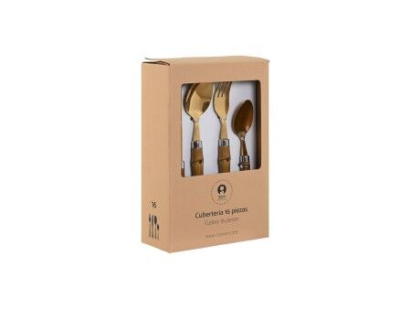 Zastawa stołowa Home ESPRIT Złoty Naturalny Stal nierdzewna ABS 3 x 2 x 16 cm 24 Części
